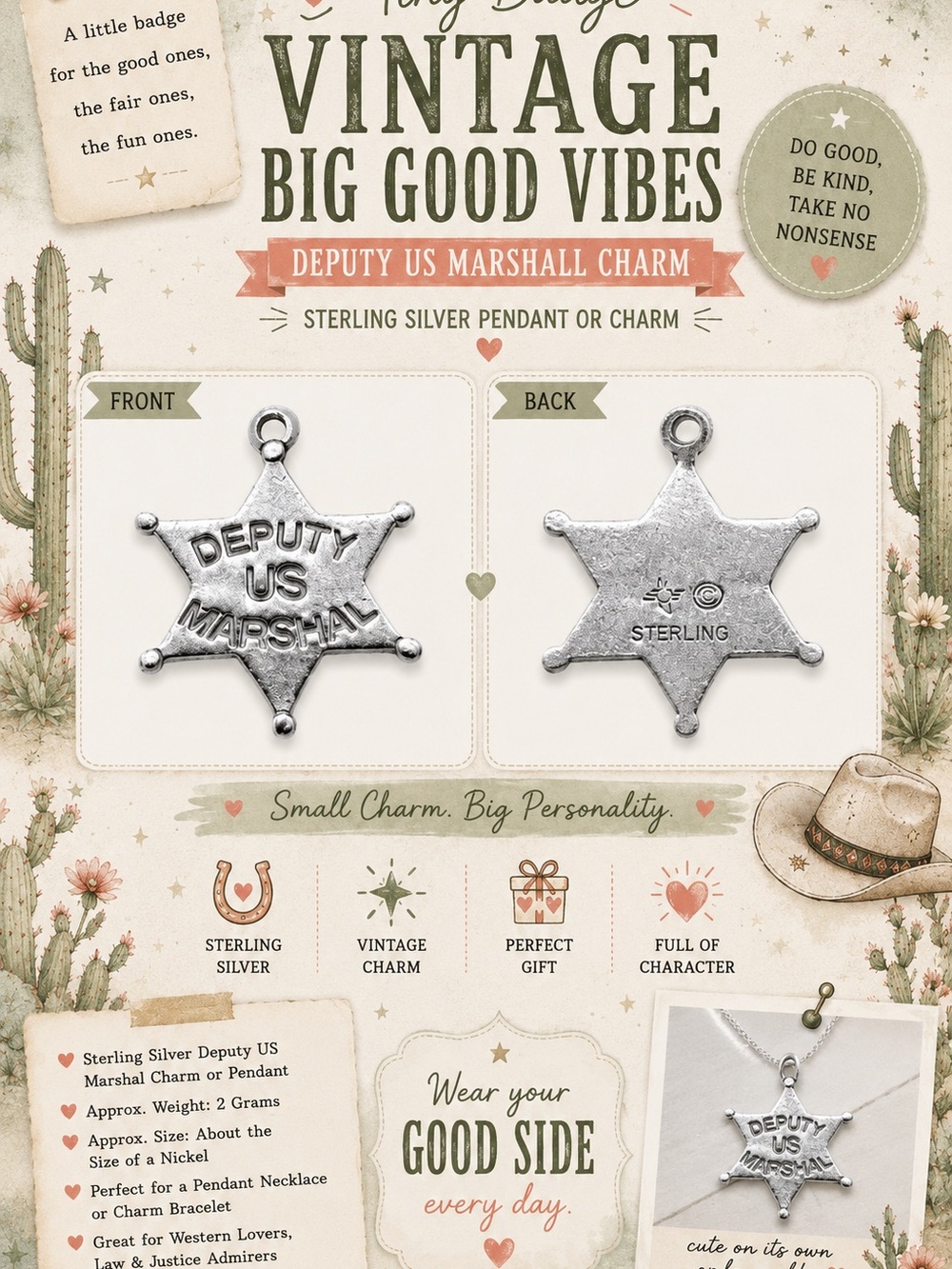 Deputy US Marshal Sterling Silver Star Charm